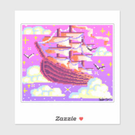 Roze en paarse Pixel vliegend schip Sticker