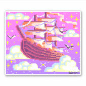 Roze en paarse Pixel vliegend schip Sticker (Voorkant)