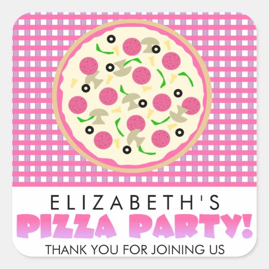 Roze en Paarse Pizza Party Favor Stickers (Voorkant)
