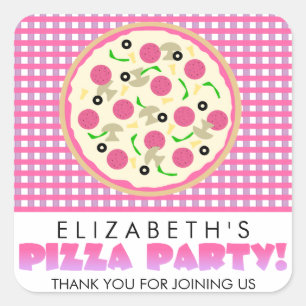 Roze en Paarse Pizza Party Favor Stickers