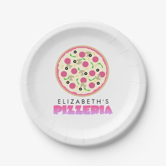Roze en Paarse Pizza Party Papieren Bordje (Voorkant)