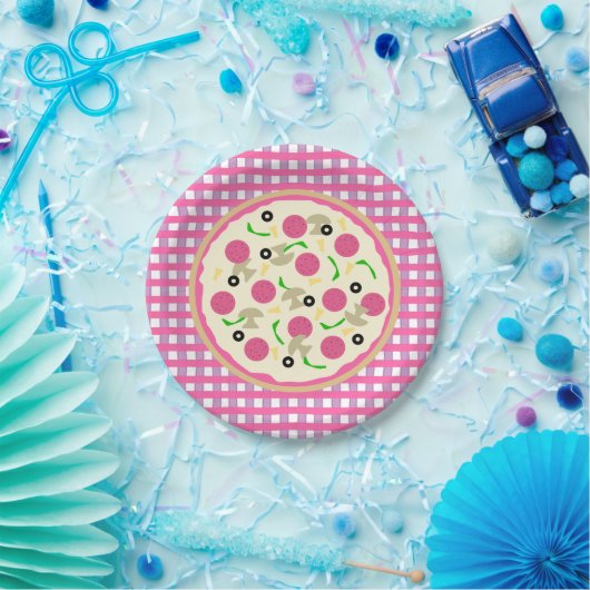 Roze en Paarse Pizza Party Papieren Bordje (Feest)