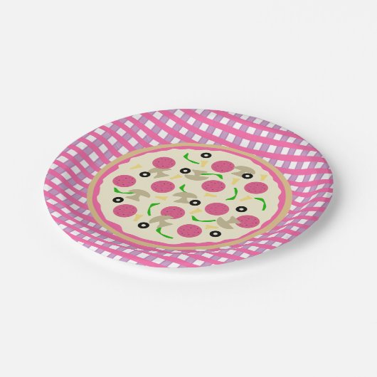Roze en Paarse Pizza Party Papieren Bordje (Gekanteld)