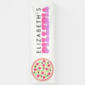 Roze en Paarse Pizzeria Verjaardagsfeestje Spandoek (Verticaal)
