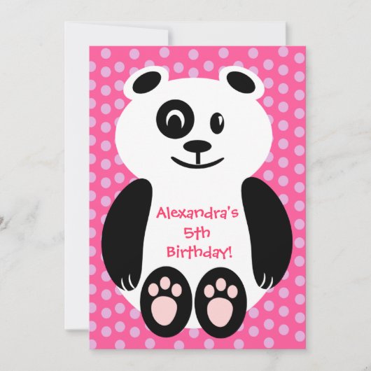Roze en Paarse Polka Dot Panda Birthday Party Kaart (Voorkant)