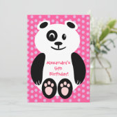 Roze en Paarse Polka Dot Panda Birthday Party Kaart (Staand voorkant)