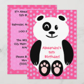 Roze en Paarse Polka Dot Panda Birthday Party Kaart (Voorkant / Achterkant)