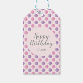 Roze en Paarse polka dots Happy Birthday Cadeaulabel
