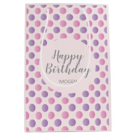 Roze en Paarse polka dots Happy Birthday Medium Cadeauzakje