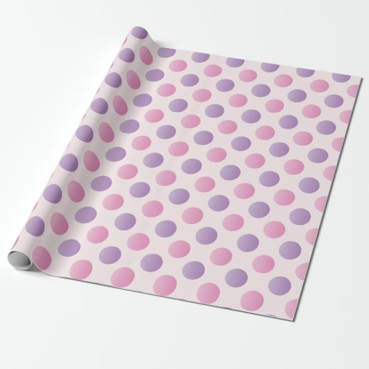 Roze en Paarse polka stippen Cadeaupapier (Uitgerold)