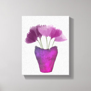 Roze en Paarse pony Flowers in Paarse Vase Floral Canvas Afdruk