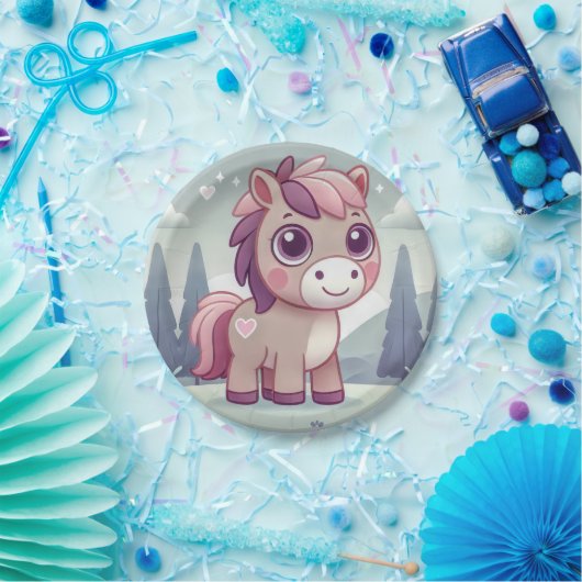 Roze en Paarse Pony in Dreamy Meadow Paper Bord (Feest)