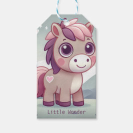 Roze en paarse pony in een magisch bos  cadeaulabel