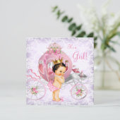 Roze en Paarse prinses Baby shower Kaart (Staand voorkant)