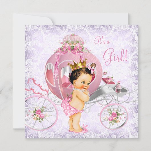 Roze en Paarse prinses Baby shower Kaart (Voorkant)