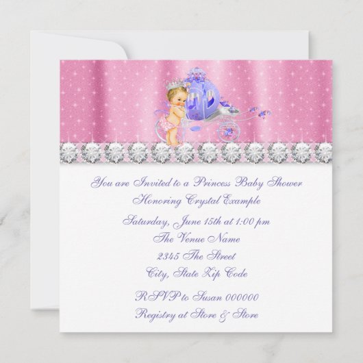 Roze en Paarse prinses Baby shower Kaart (Achterkant)