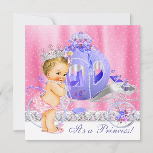 Roze en Paarse prinses Baby shower Kaart (Voorkant)