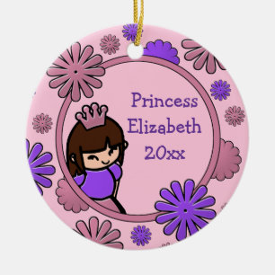 Roze en Paarse prinses gepersonaliseerd versierd Keramisch Ornament