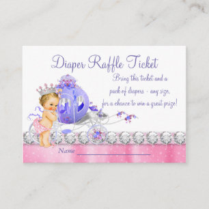 Roze en paarse prinses luier raffle ticket informatiekaartje