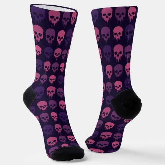 Roze en Paarse Punisher Skull Crew Socks Sokken (Gebogen)