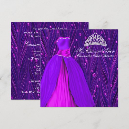 Roze en Paarse Quinceanera Kaart (Voorkant / Achterkant)