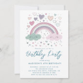 Roze en Paarse Regenboog & Harten Verjaardagsfeest Kaart (Voorkant)