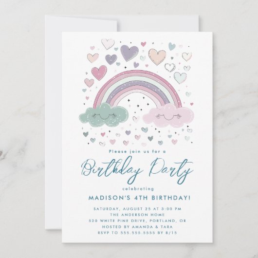 Roze en Paarse Regenboog & Harten Verjaardagsfeest Kaart (Voorkant)