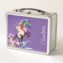 Roze en Paarse Regenboog Paard Aangepast