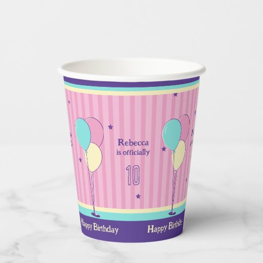 Roze en paarse retro stijl verjaardag Papieren bek Papieren Bekers (Achterkant)