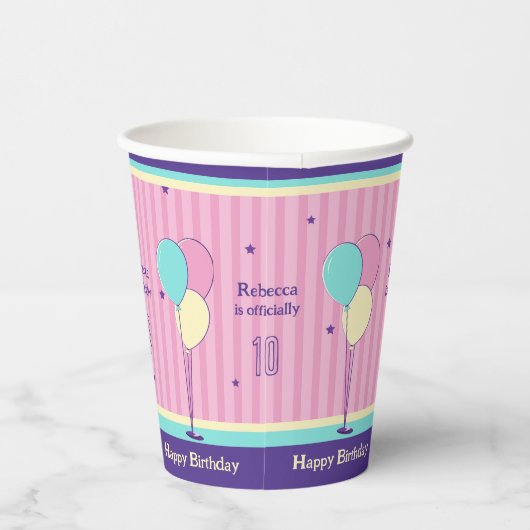 Roze en paarse retro stijl verjaardag Papieren bek Papieren Bekers (Rechts)