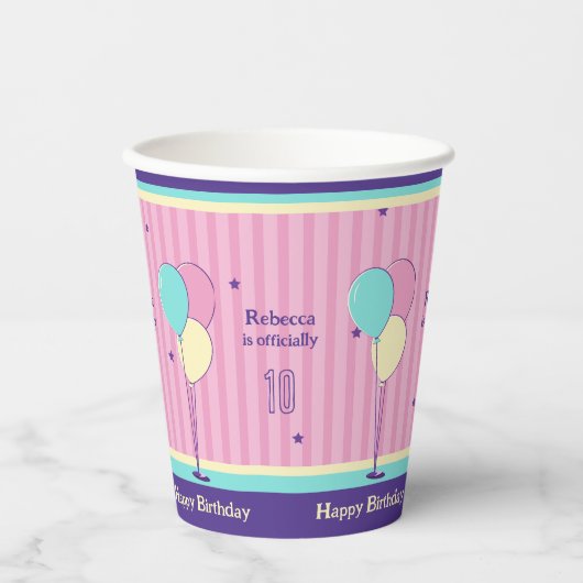 Roze en paarse retro stijl verjaardag Papieren bek Papieren Bekers (Voorkant)