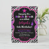 Roze en Paarse Rock Star Girl Birthday Invitation Kaart (Staand voorkant)