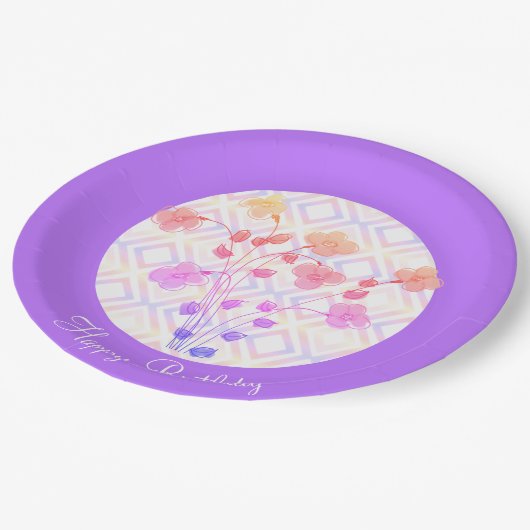 Roze en Paarse ronde Papieren Bordje (Gekanteld)