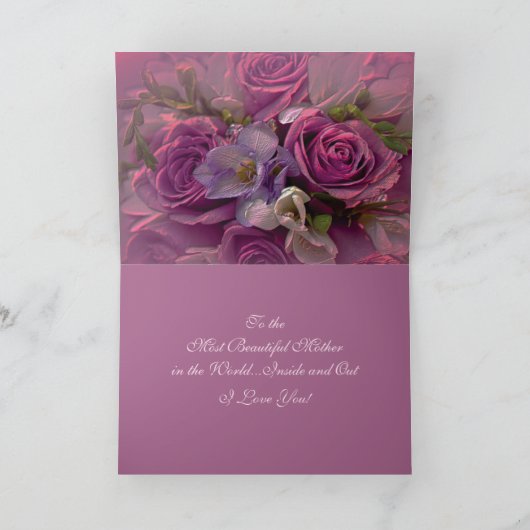 Roze en paarse roos Moederdag wenskaart Kaart (Binnen)