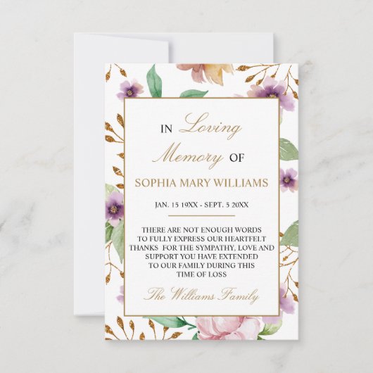 Roze en Paarse Roos Sympathie Geheugen Hartelijk d Bedankkaart (Voorkant)