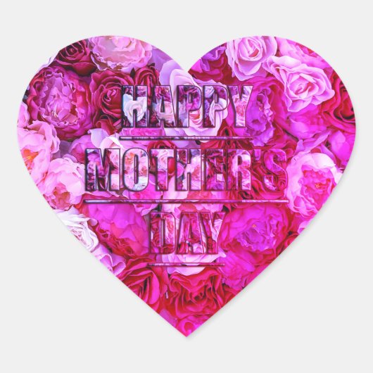 Roze en Paarse Rozen Bloemen Happy Moederdag Hart Sticker (Voorkant)