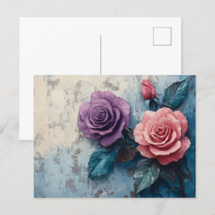 Roze en Paarse Rozen Distressed Achtergrond Briefkaart