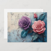 Roze en Paarse Rozen Distressed Achtergrond Briefkaart (Voorkant / Achterkant)