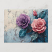 Roze en Paarse Rozen Distressed Achtergrond Briefkaart (Voorkant)