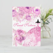 Roze en Paarse Rozen Dress Sweet 16 Uitnodiging (Staand voorkant)