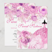 Roze en Paarse Rozen Dress Sweet 16 Uitnodiging (Voorkant / Achterkant)