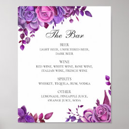 Roze en paarse rozen. Drinken bar Floral bruiloft Poster