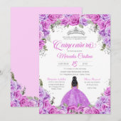 Roze en Paarse Rozen en zilver Tiara Quinceanera Kaart (Voorkant / Achterkant)