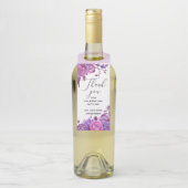 Roze en paarse rozen. Floral bruiloft bedankt Flessenhanger (Op fles)