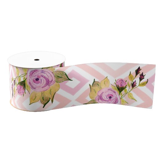 Roze en Paarse Rozen Grosgrain Lint (Spoel)