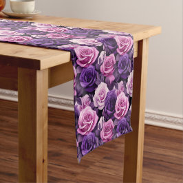 Roze en paarse rozen korte tafelloper