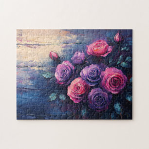 Roze en Paarse Rozen op hout Legpuzzel