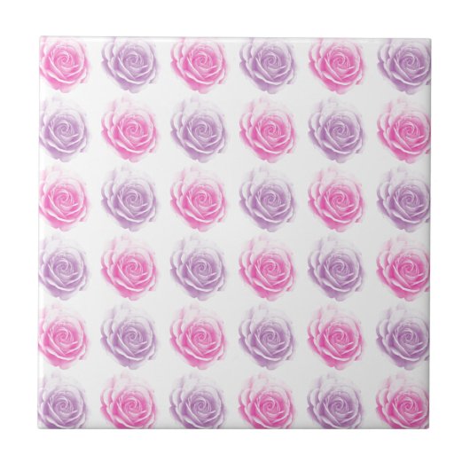 Roze en paarse rozen tegeltje (Voorkant)