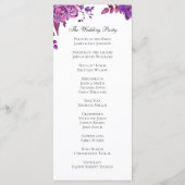 Roze en paarse rozen. Trouwen met lila bloemen Programmakaart (Achterkant)