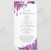 Roze en paarse rozen. Trouwen met lila bloemen Programmakaart (Voorkant / Achterkant)